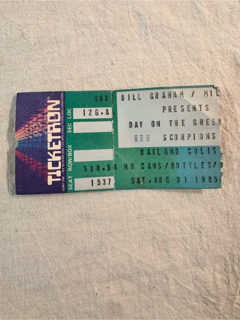 Ticketron Vintage Green and Purple Concert memorabilia - Day on the Green
